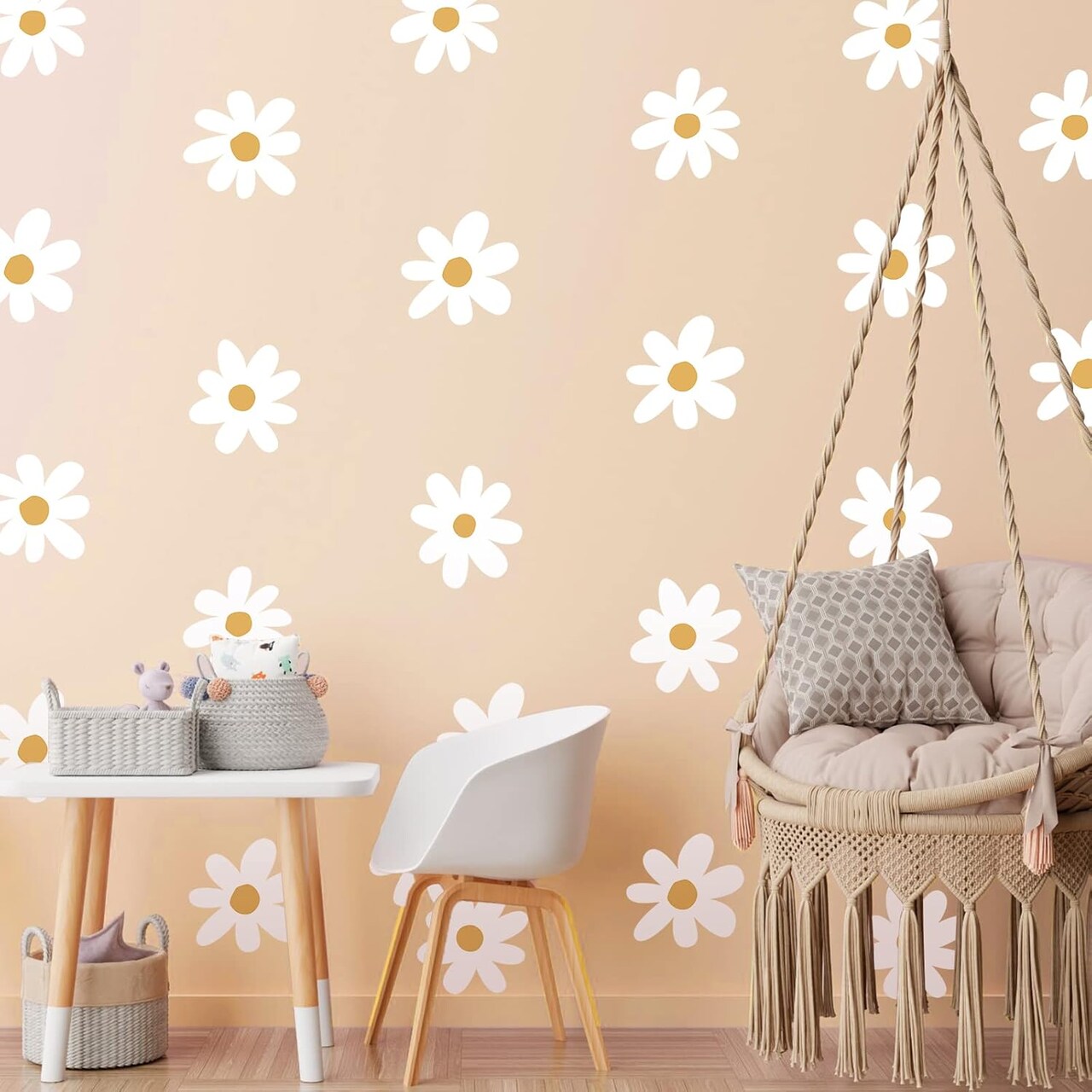 Daisy Wall Decal Flower Vinyl Wall Decals Daisy Stickers Floral Decals Peel (Simple Style,White)
